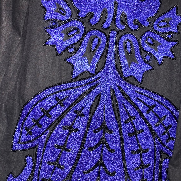 French Connection Strapless Black Blue Bead Dress - Picture 5 of 7